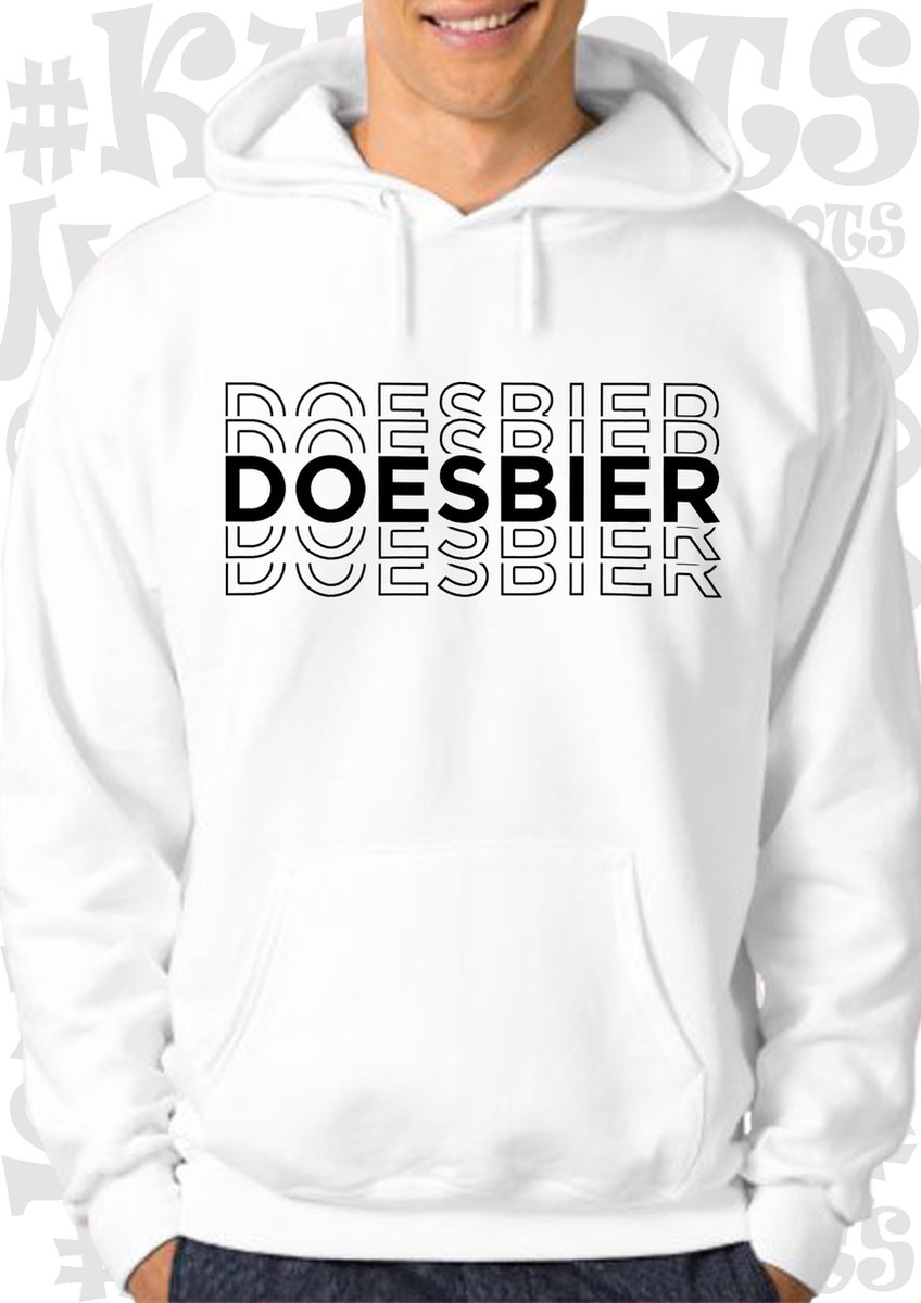 DOESBIER heren hoodie - Wit - Maat L - lange mouwen - Met capuchon en steekzakken - leuke truien | sweaters - grappig - humor - quotes - kwoots - Mag ik bestellen